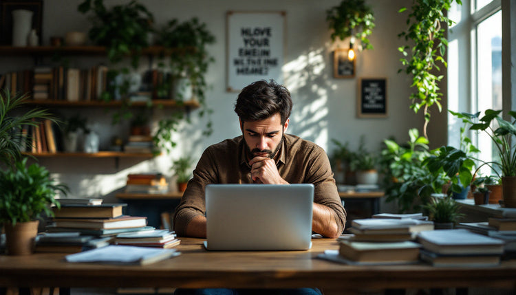 Focused man working on laptop
