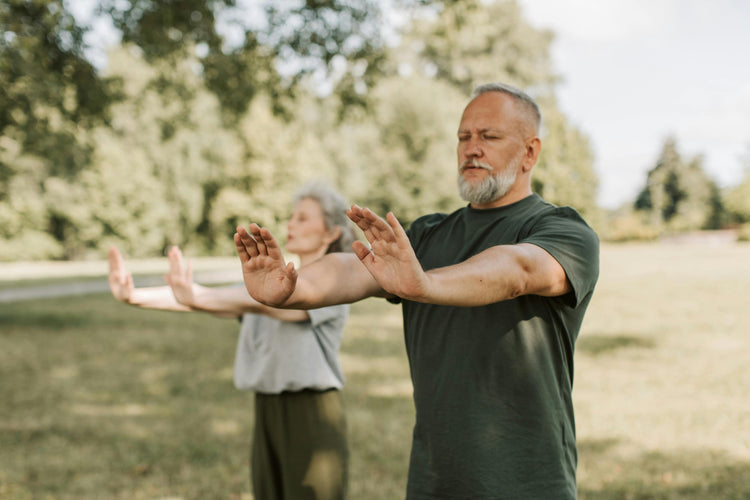 man and woman exercising outside