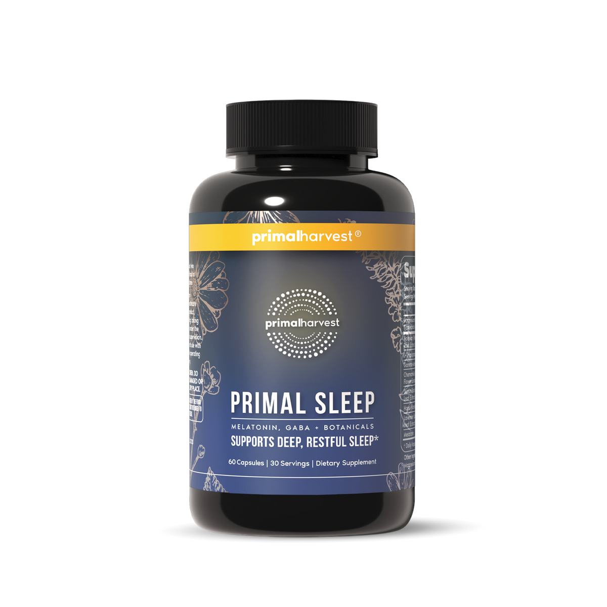Supplement bottle labeled 'Primal Sleep' by Primal Harvest