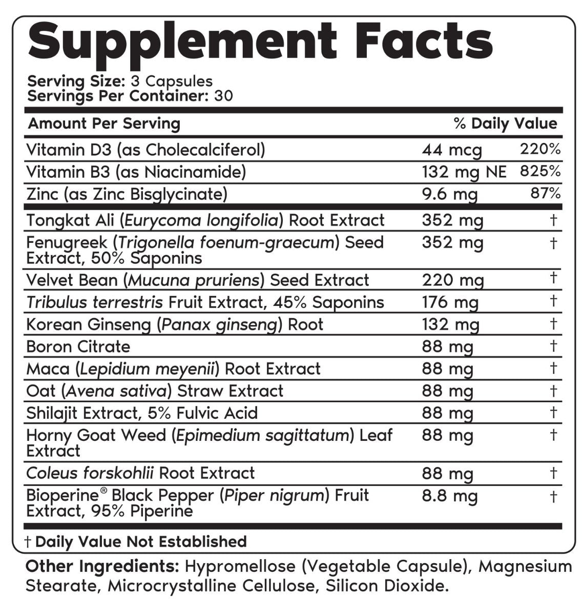 Full Primal Total Male+ Supplement Facts label