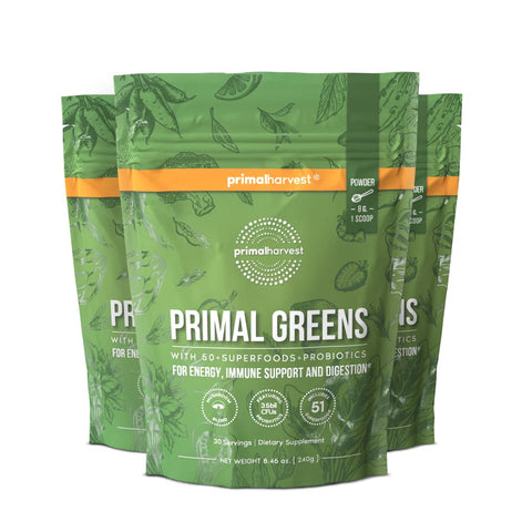 Primal Harvest Super Greens Powder, 30 Servings W/+50 Greens Superfood Chlorella
